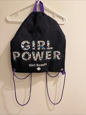 'Girl Power' Black Drawstring Backpack with Purple Accents